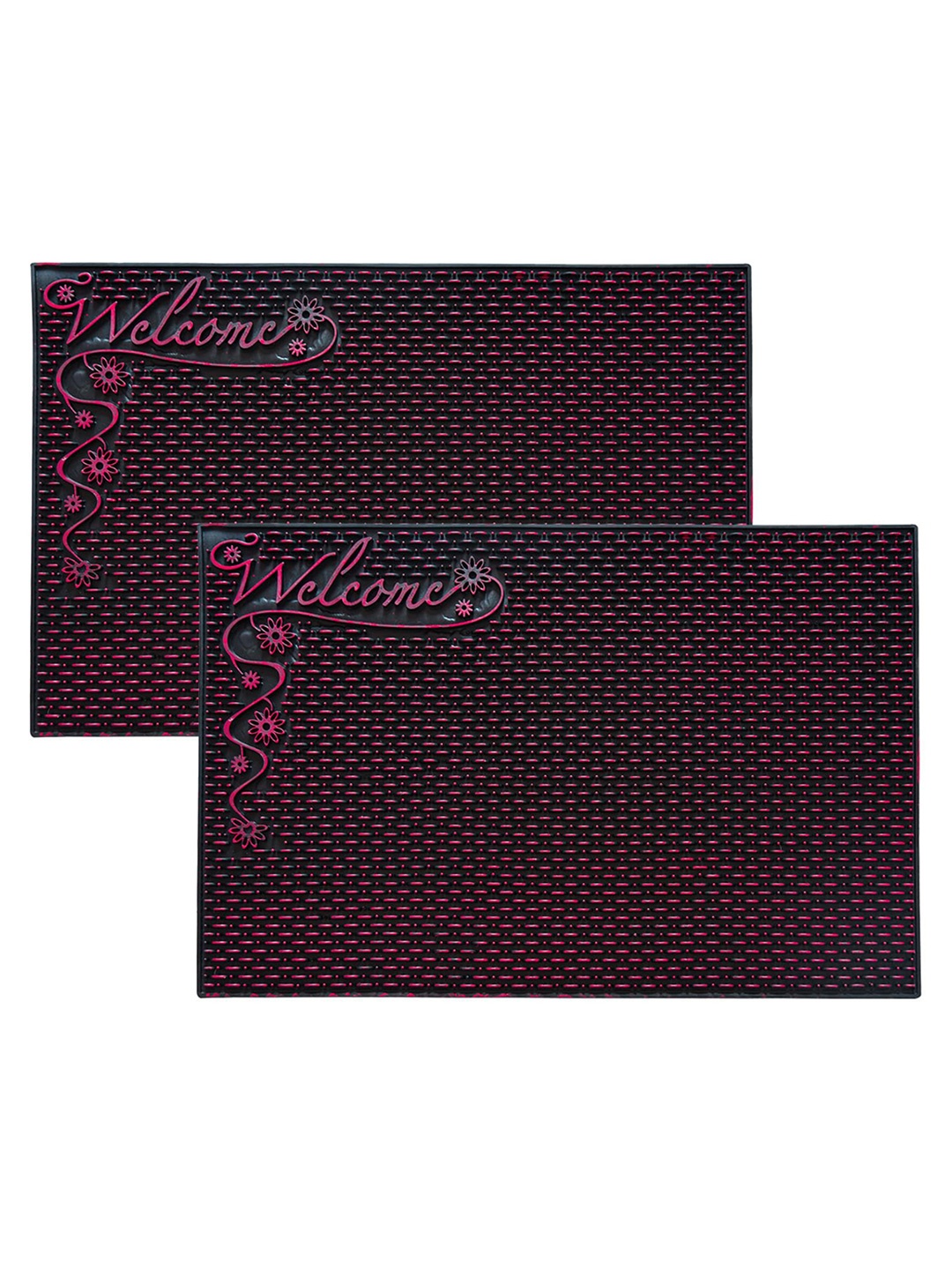 

Kuber Industries Set of 2 Maroon Black Self-Design Anti-Skid Doormats