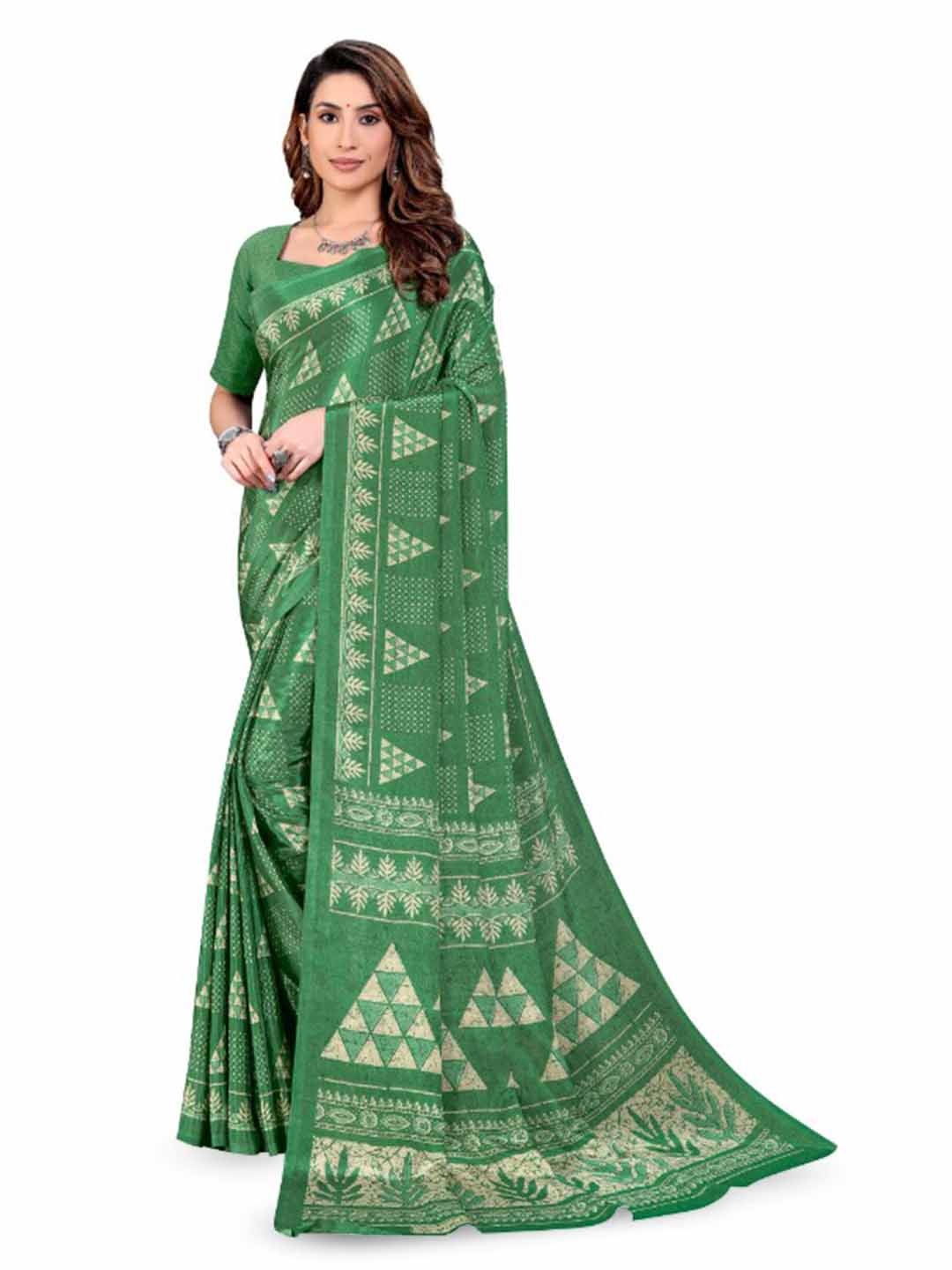 

VIMLA Geometric Printed Saree, Green