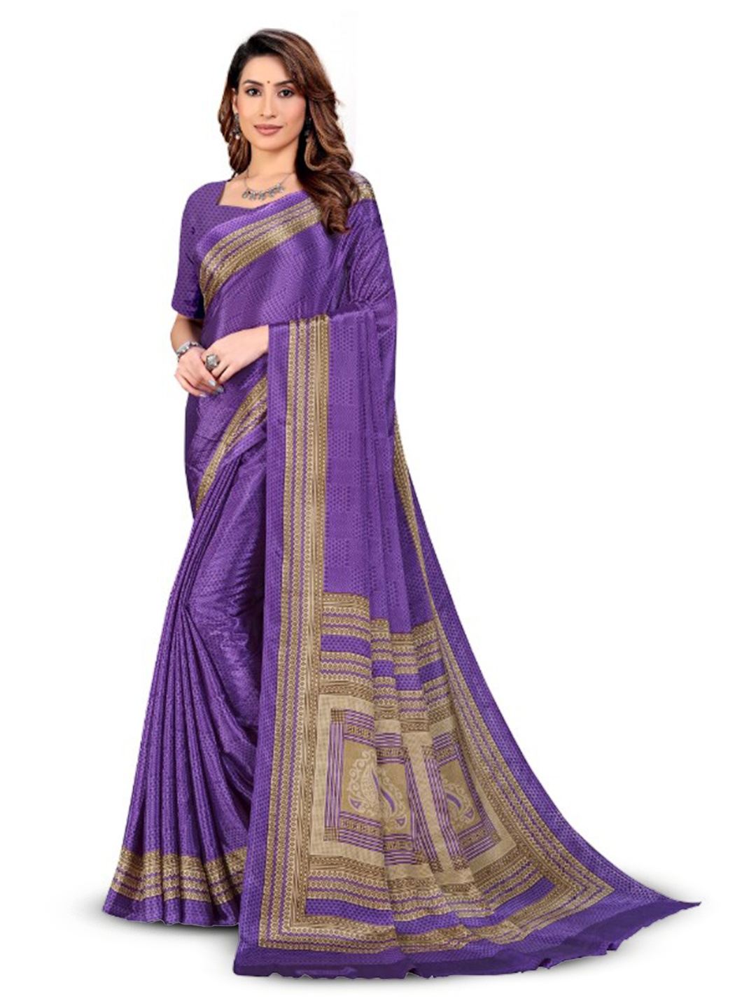 

VIMLA Geometric Printed Bordered Saree, Purple