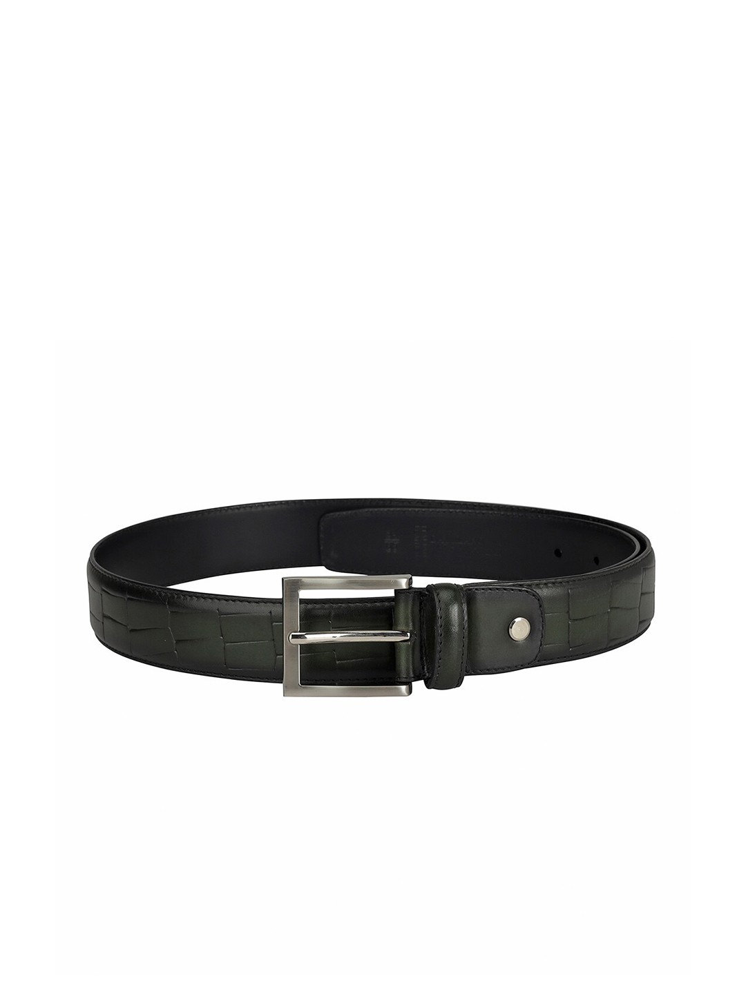 

Da Milano Men Textured Leather Slim Belt, Green
