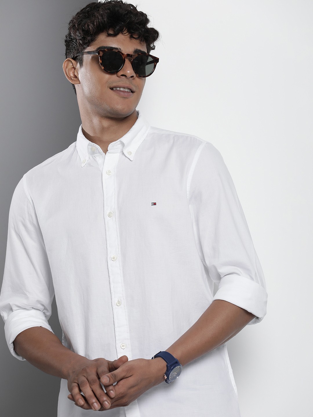 

Tommy Hilfiger Pure Cotton Self Design Slim Fit Opaque Casual Shirt, White