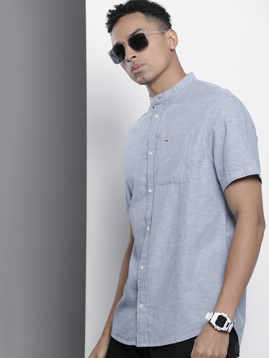 

Tommy Hilfiger Cotton Linen Opaque Casual Shirt, Blue