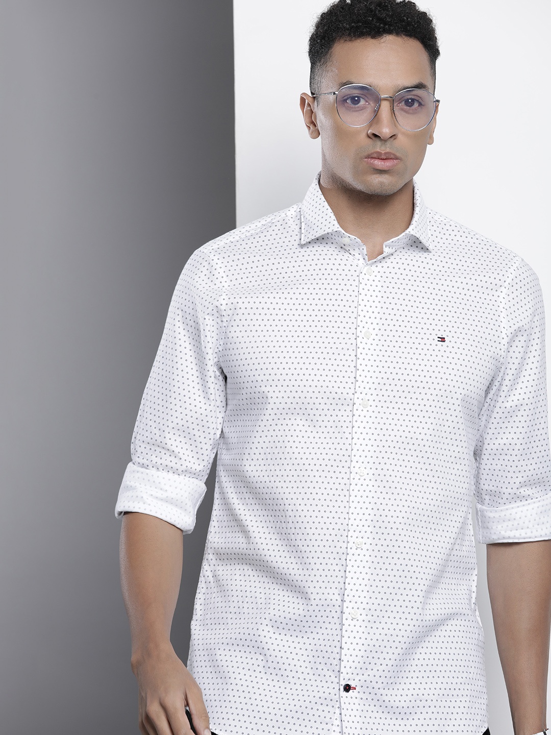 

Tommy Hilfiger Pure Cotton Slim Fit Printed Casual Shirt, White