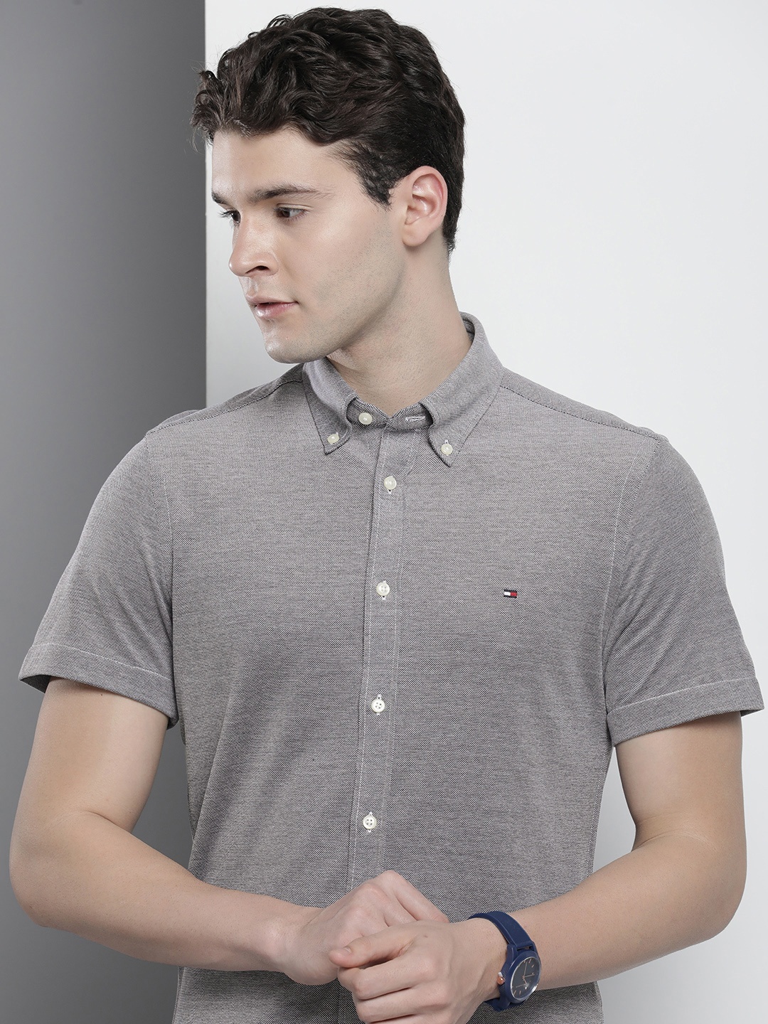 

Tommy Hilfiger Men Pure Cotton Slim Fit Casual Shirt, Grey