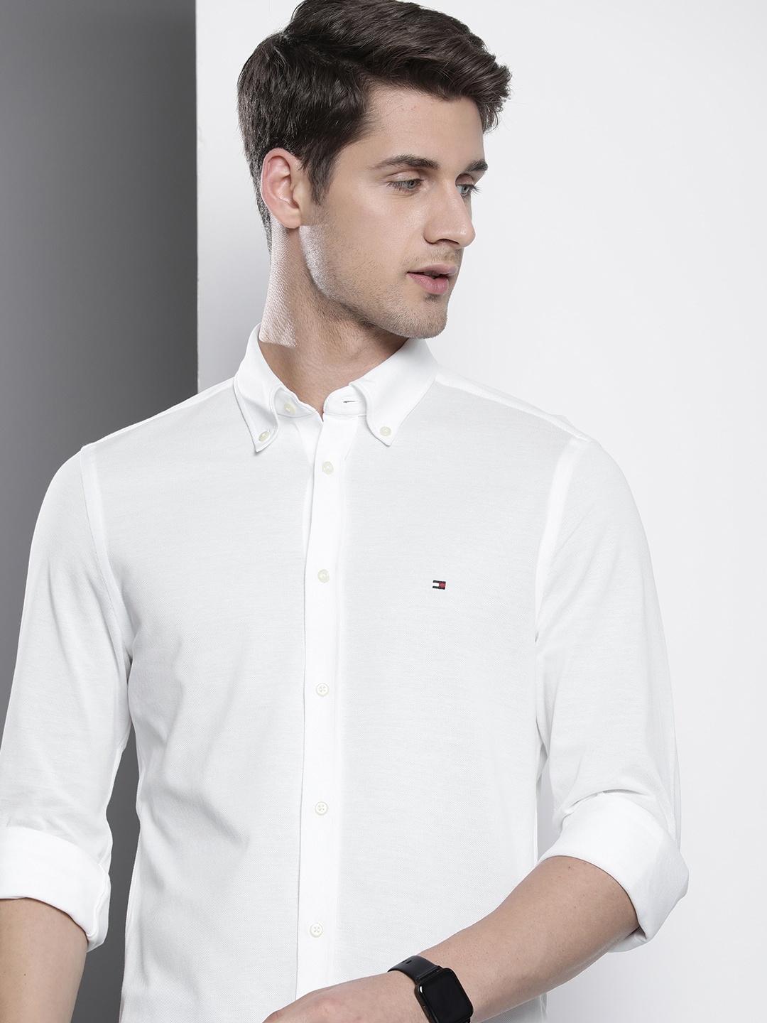 

Tommy Hilfiger Pure Cotton Slim Fit Knitted Opaque Casual Shirt, White