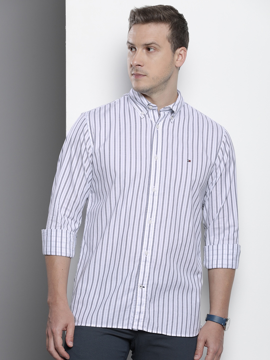 

Tommy Hilfiger Striped Pure Cotton Casual Shirt, White