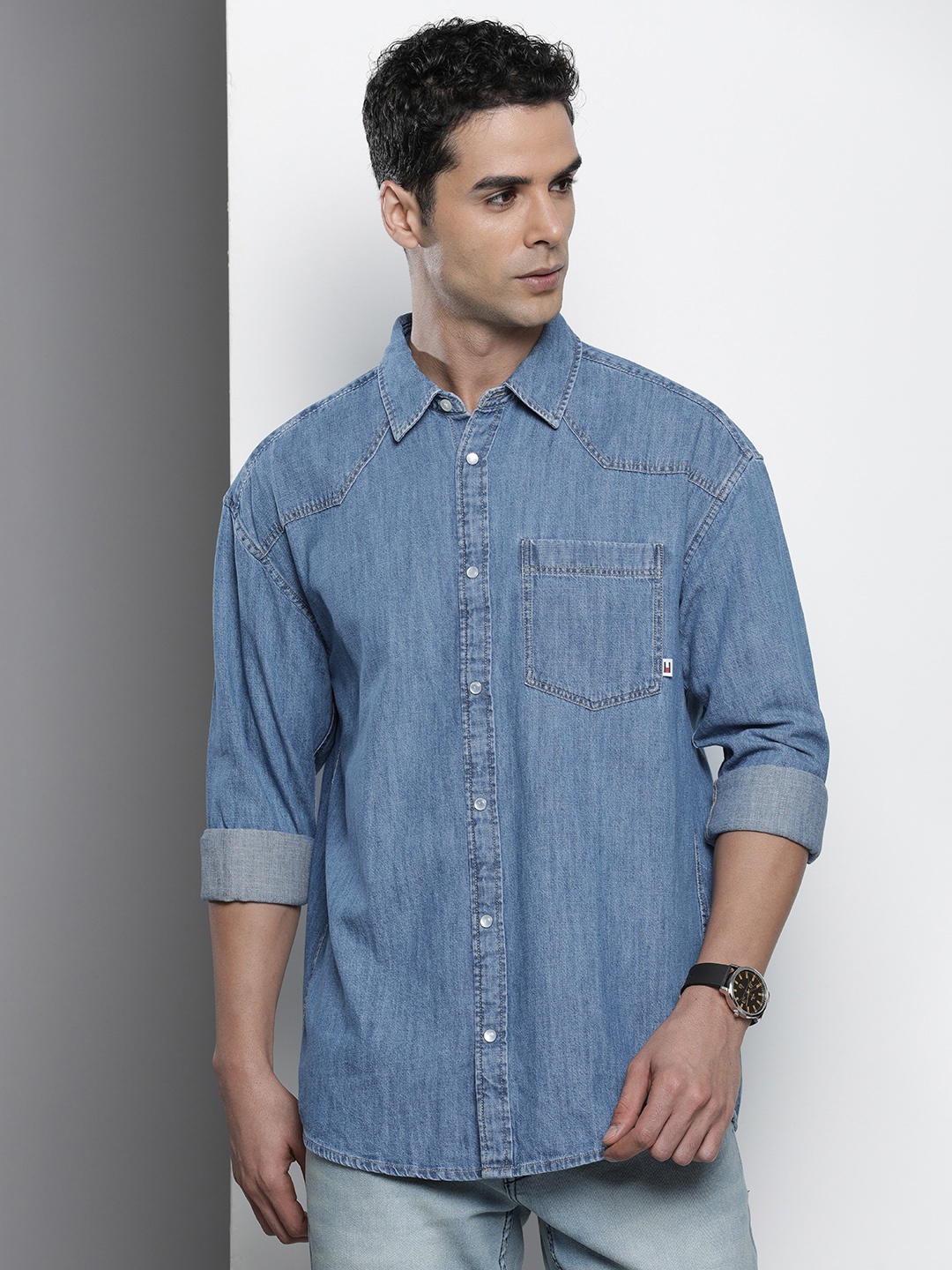 

Tommy Hilfiger Relaxed Fit Pure Cotton Denim Opaque Casual Shirt, Blue