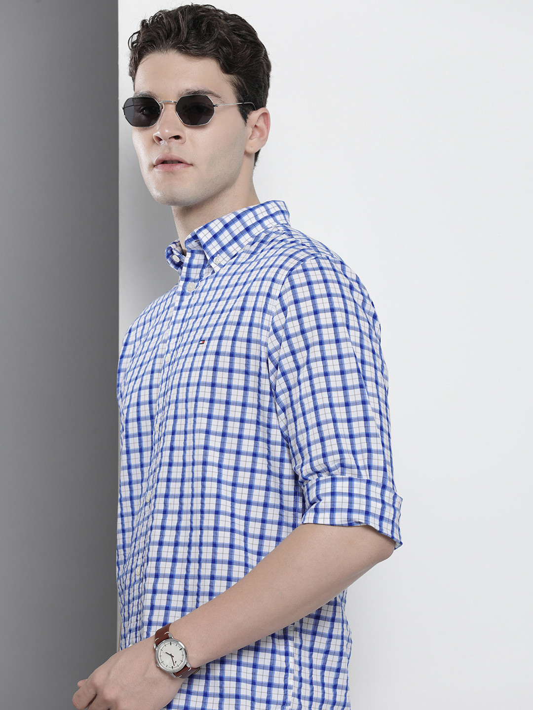 

Tommy Hilfiger Pure Cotton Opaque Checked Casual Shirt, Blue