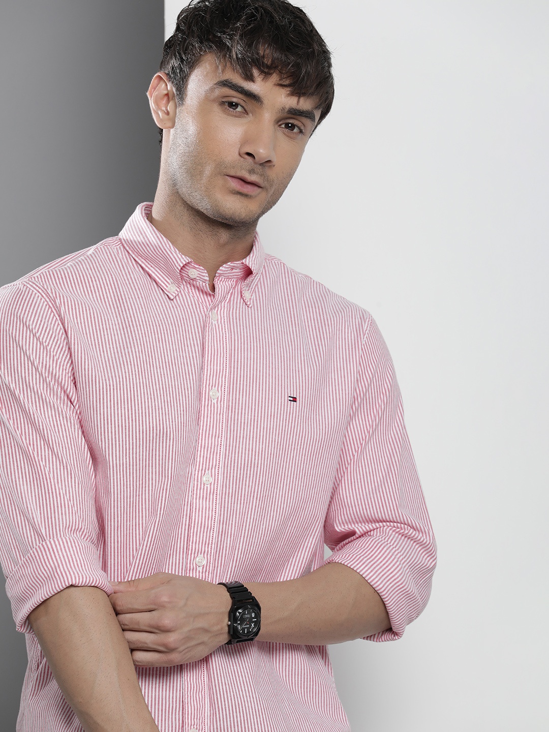 

Tommy Hilfiger Long Sleeves Opaque Striped Casual Shirt, Red