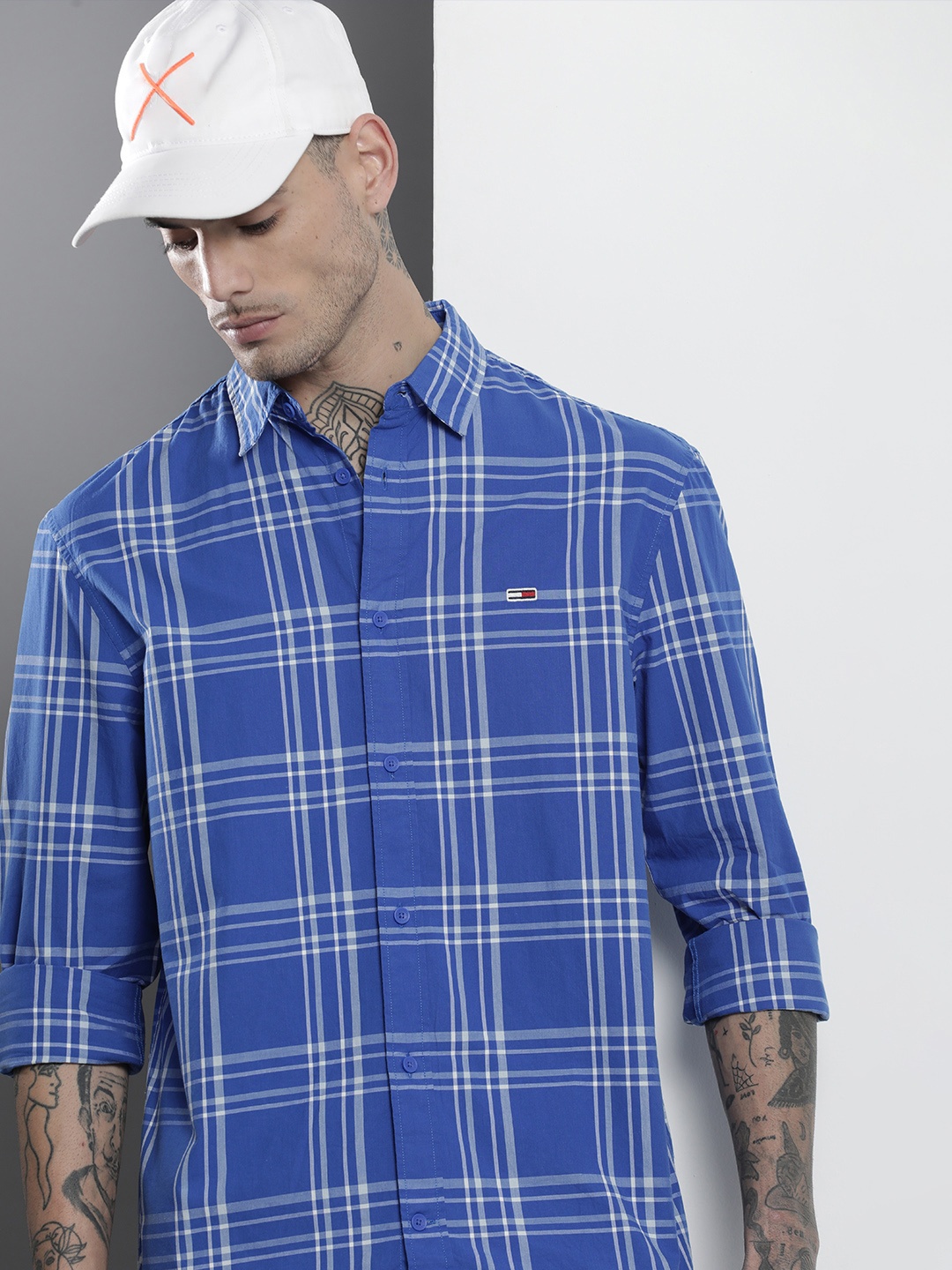 

Tommy Hilfiger Tartan Checked Pure Cotton Casual Shirt, Blue