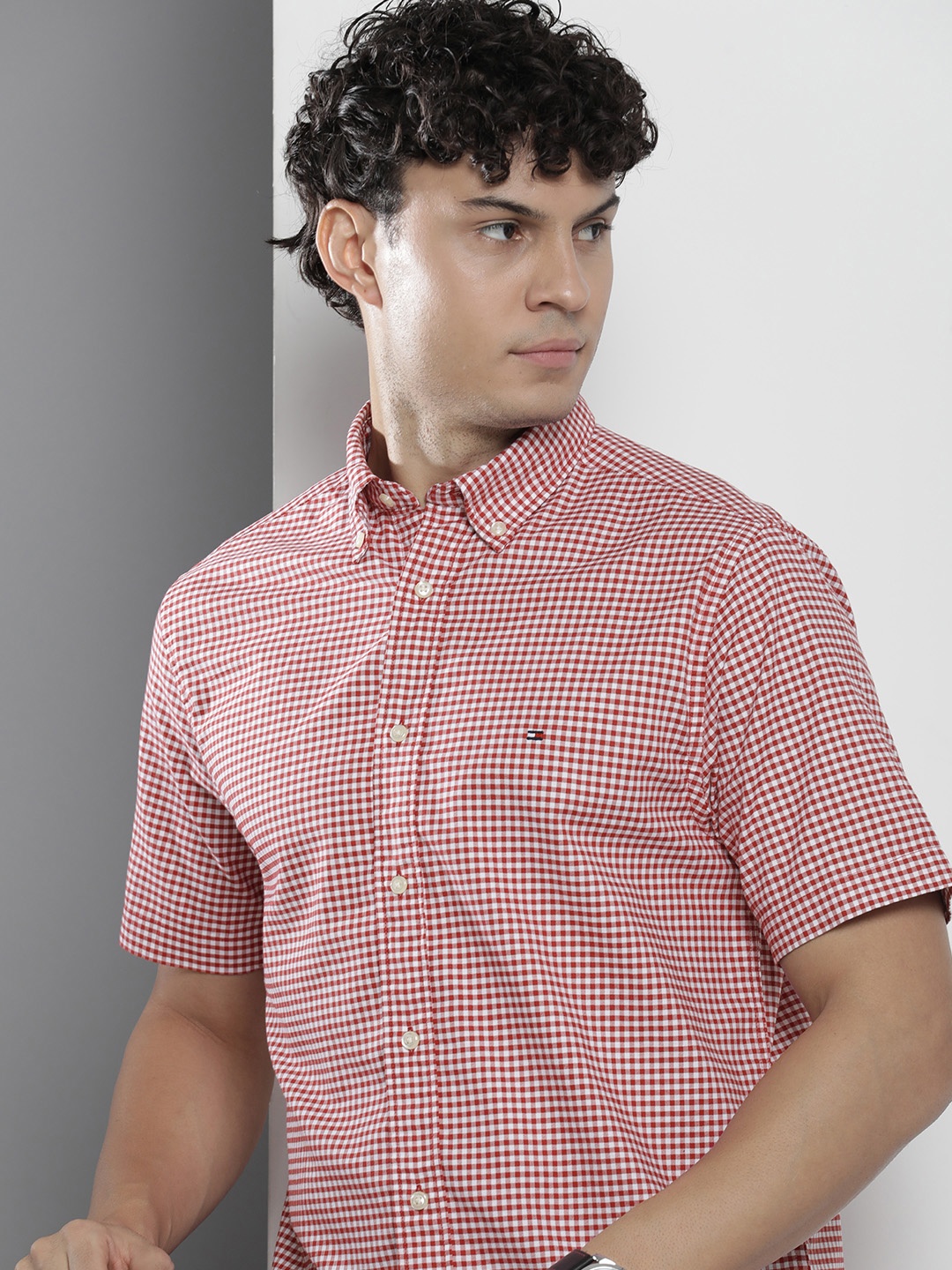 

Tommy Hilfiger Gingham Checked Pure Cotton Casual Shirt, Red