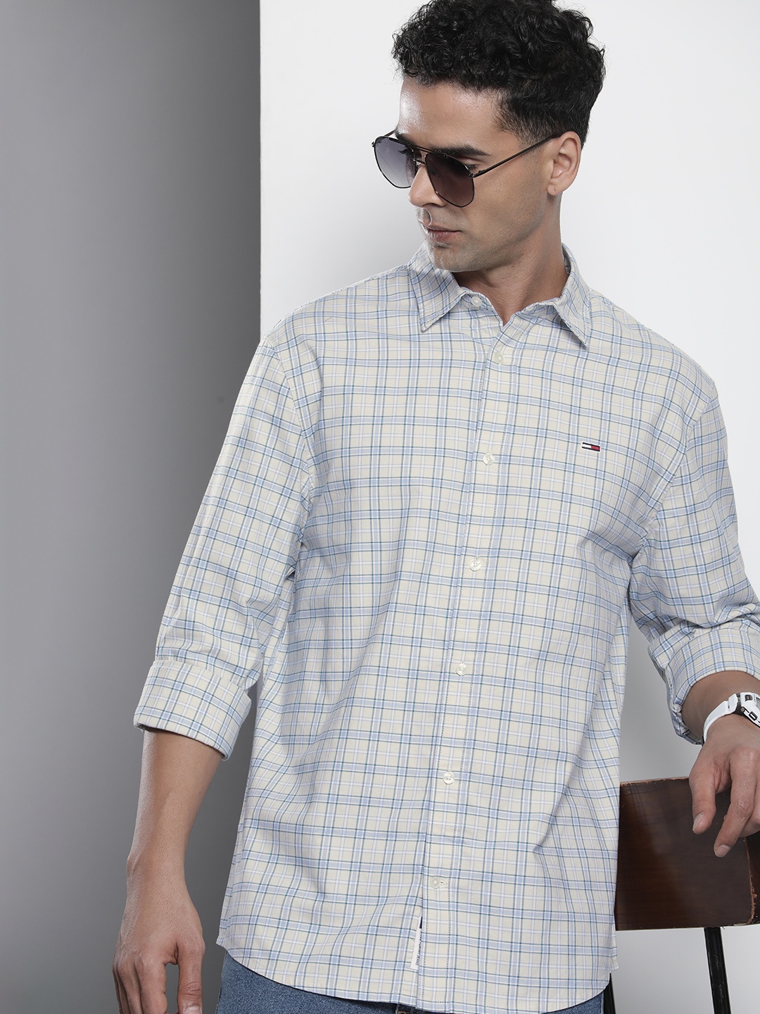 

Tommy Hilfiger Pure Cotton Checked Casual Shirt, Beige