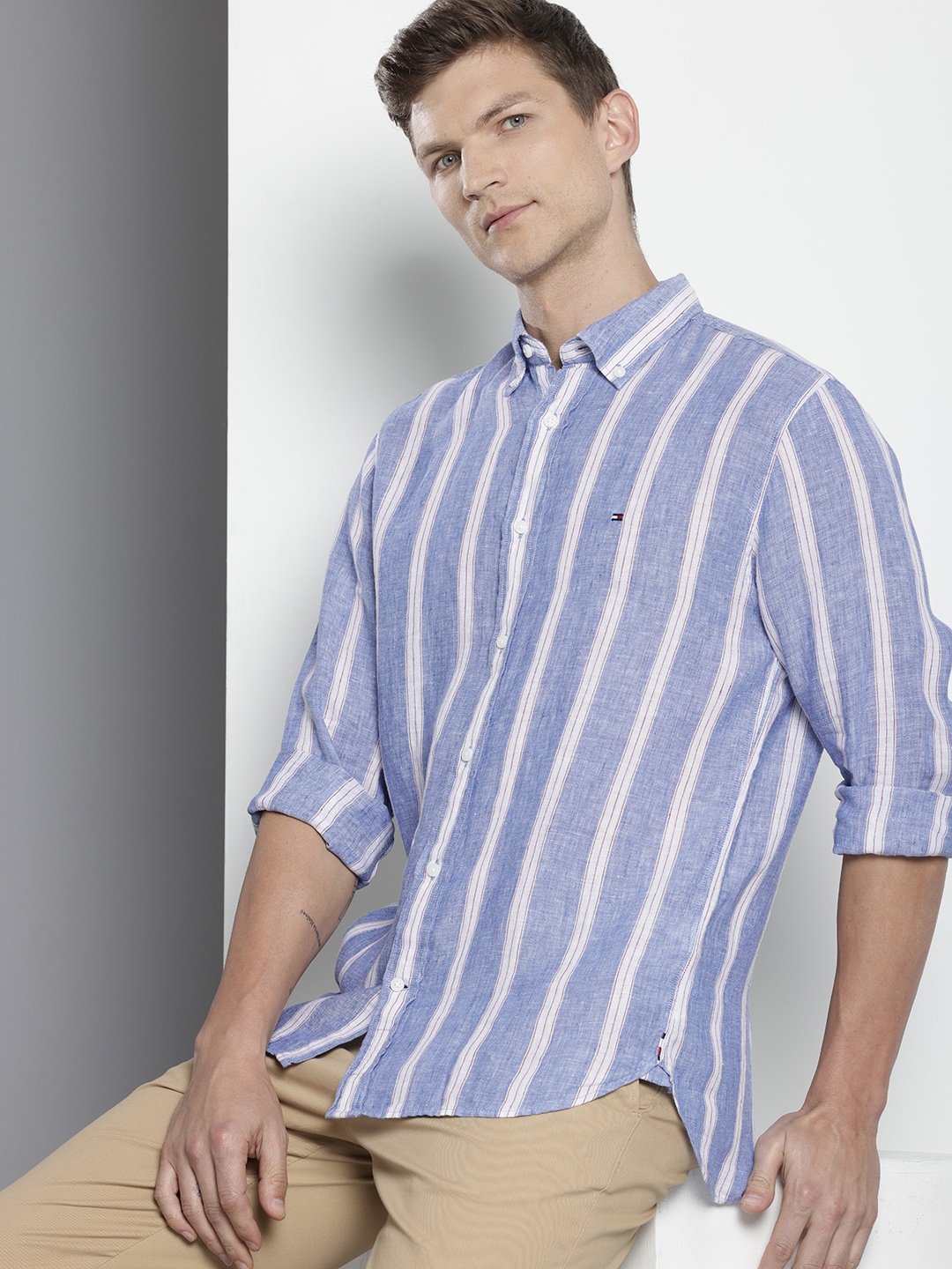 

Tommy Hilfiger Pure Linen Striped Casual Shirt, Blue