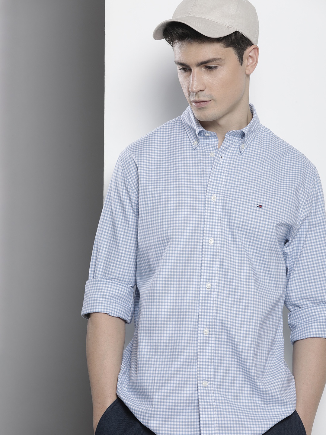 

Tommy Hilfiger Gingham Checked Pure Cotton Casual Shirt, Blue