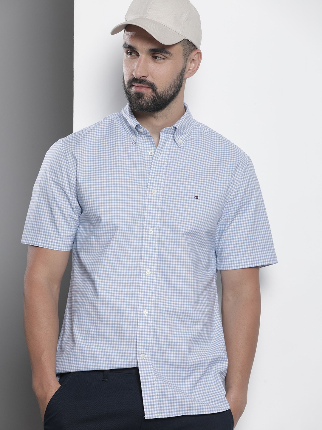 

Tommy Hilfiger Gingham Checked Pure Cotton Casual Shirt, Blue