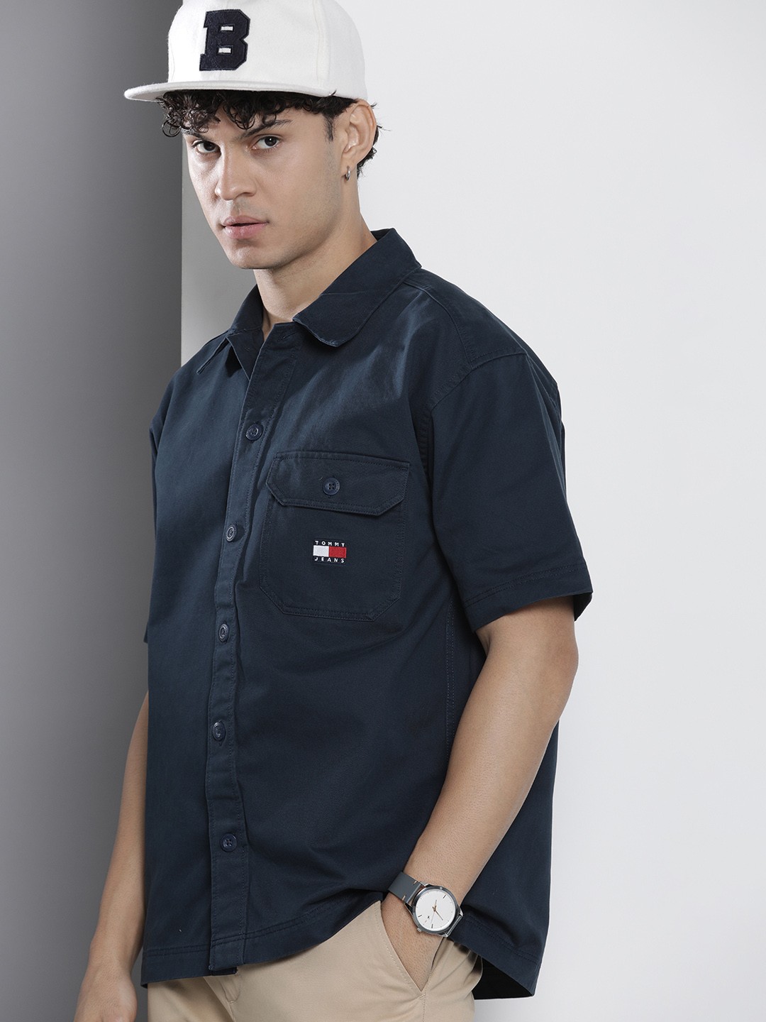 

Tommy Hilfiger Pure Cotton Boxy Fit Opaque Casual Shirt, Navy blue