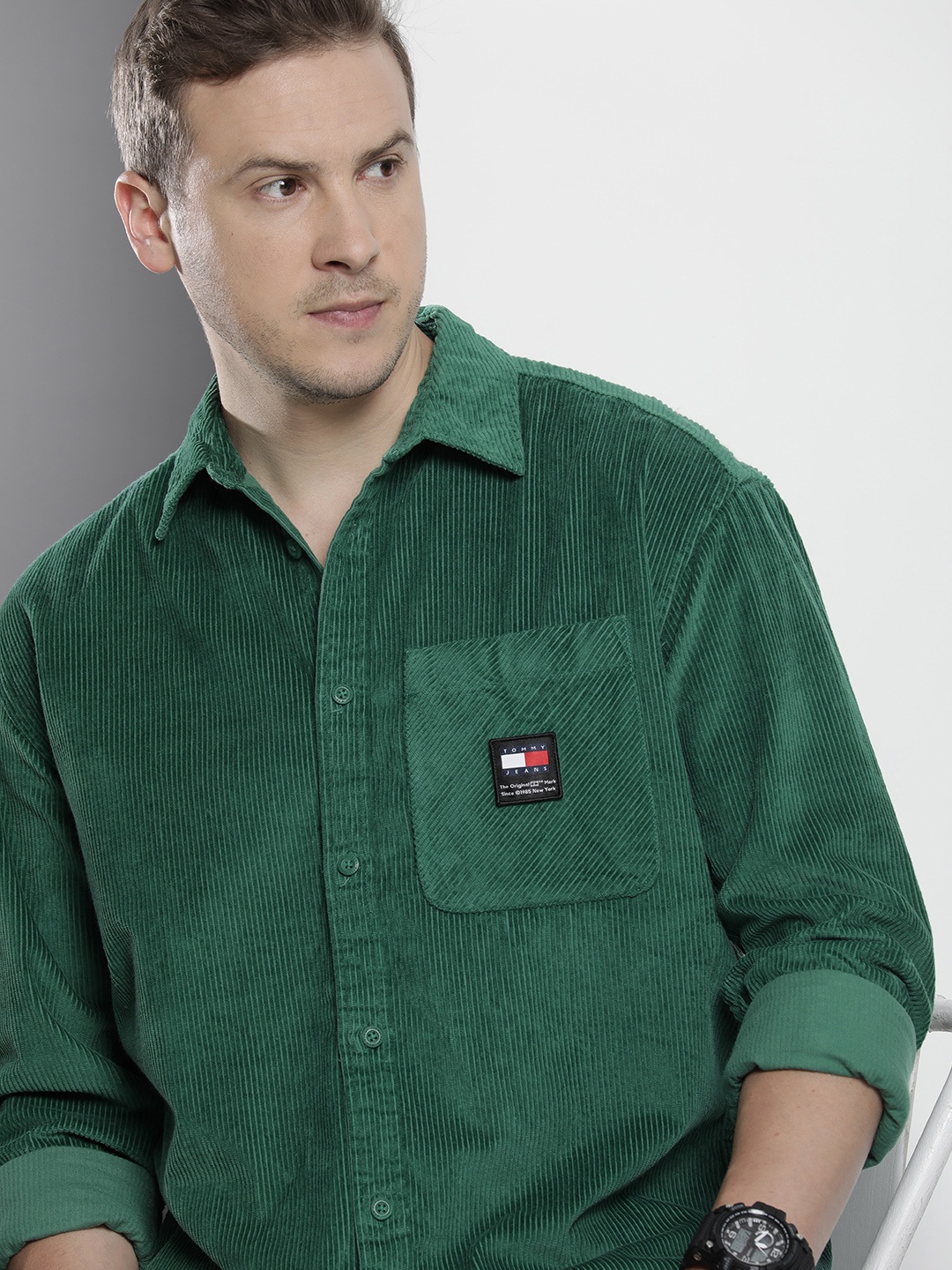

Tommy Hilfiger Relaxed Fit Corduroy Pure Cotton Casual Shirt, Green