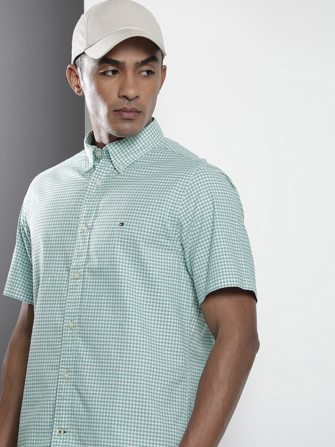 

Tommy Hilfiger Gingham Checked Pure Cotton Casual Shirt, Green