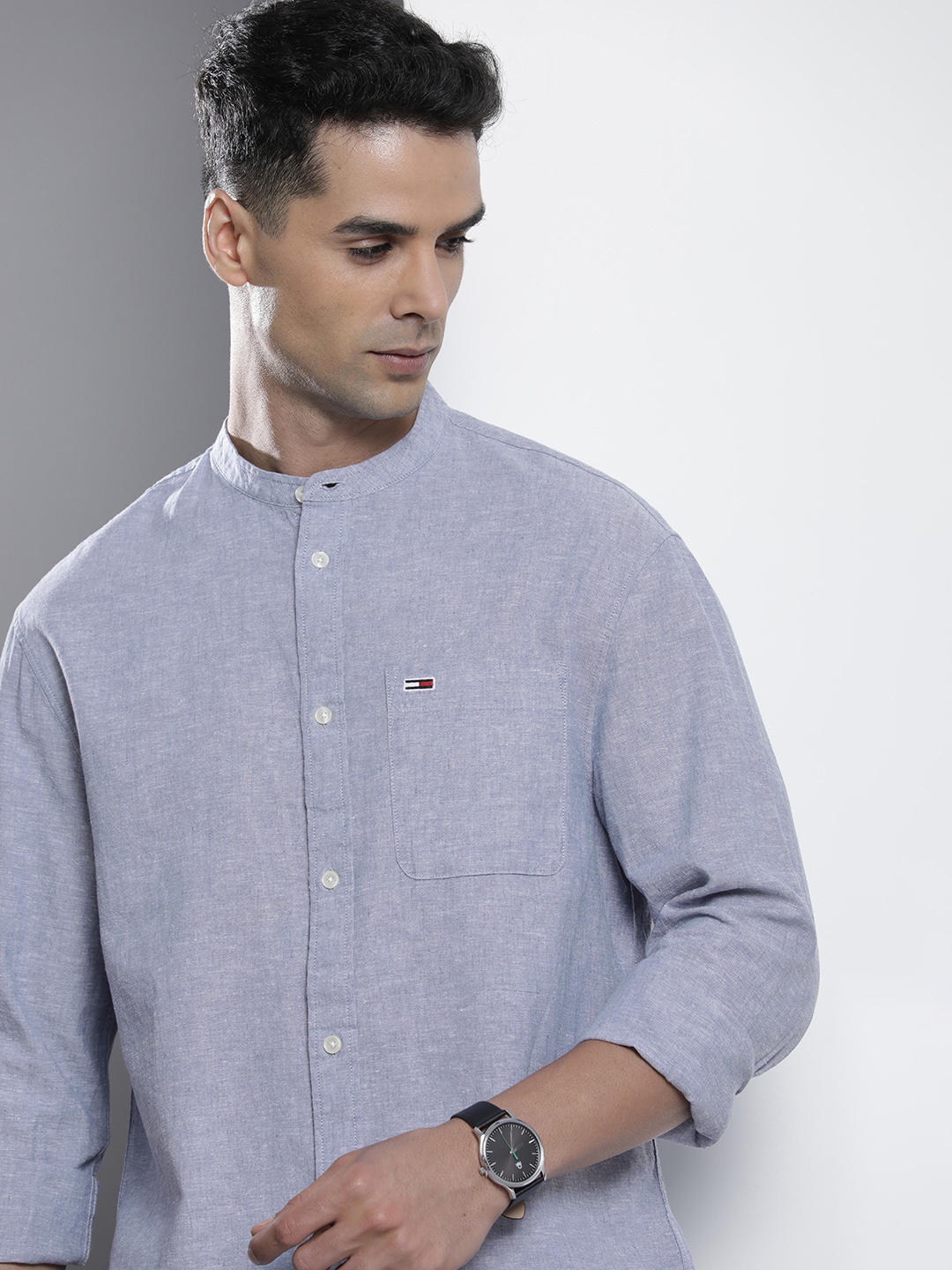 

Tommy Hilfiger Men Cotton Linen Casual Shirt, Blue