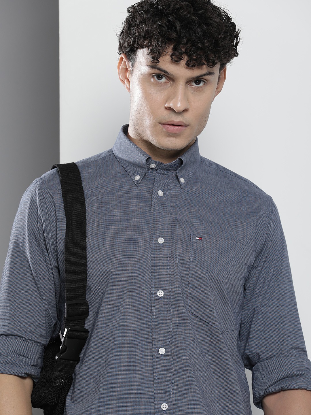 

Tommy Hilfiger Micro Checked Pure Cotton Casual Shirt, Navy blue