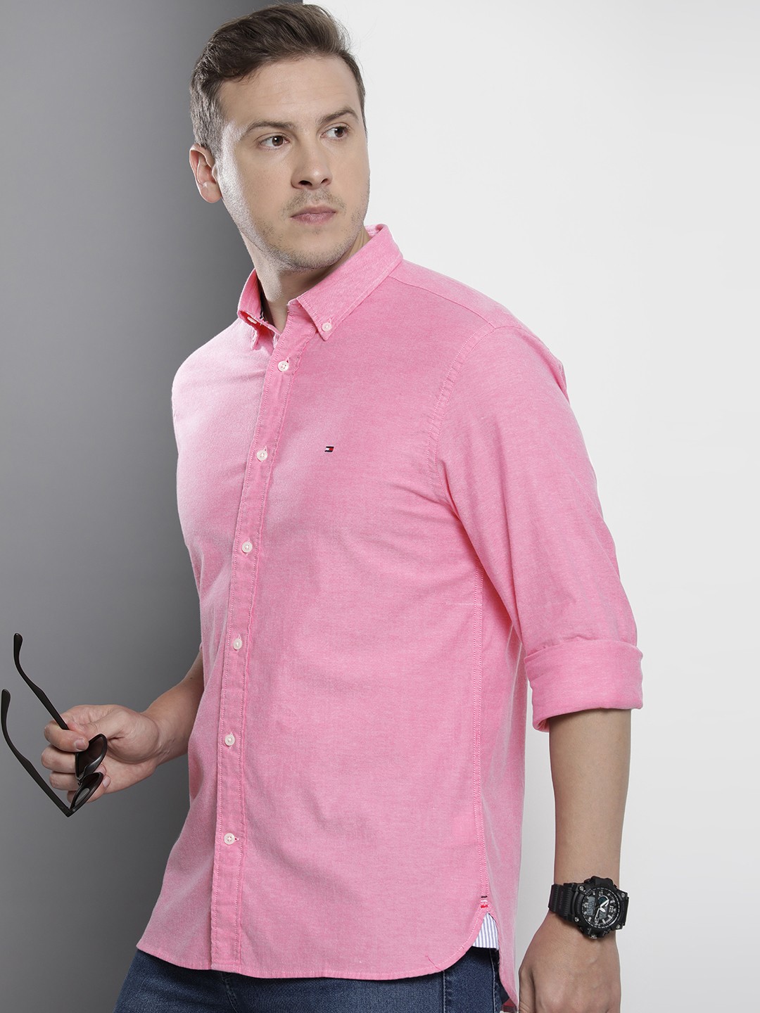 

Tommy Hilfiger Men Pure Cotton Slim Fit Casual Shirt, Pink