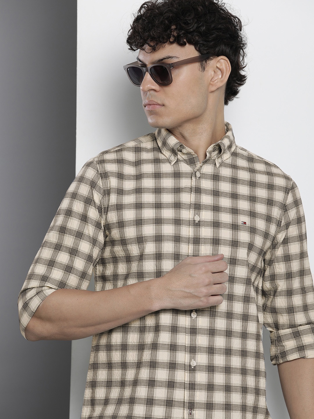 

Tommy Hilfiger Slim Fit Checked Casual Shirt, Beige