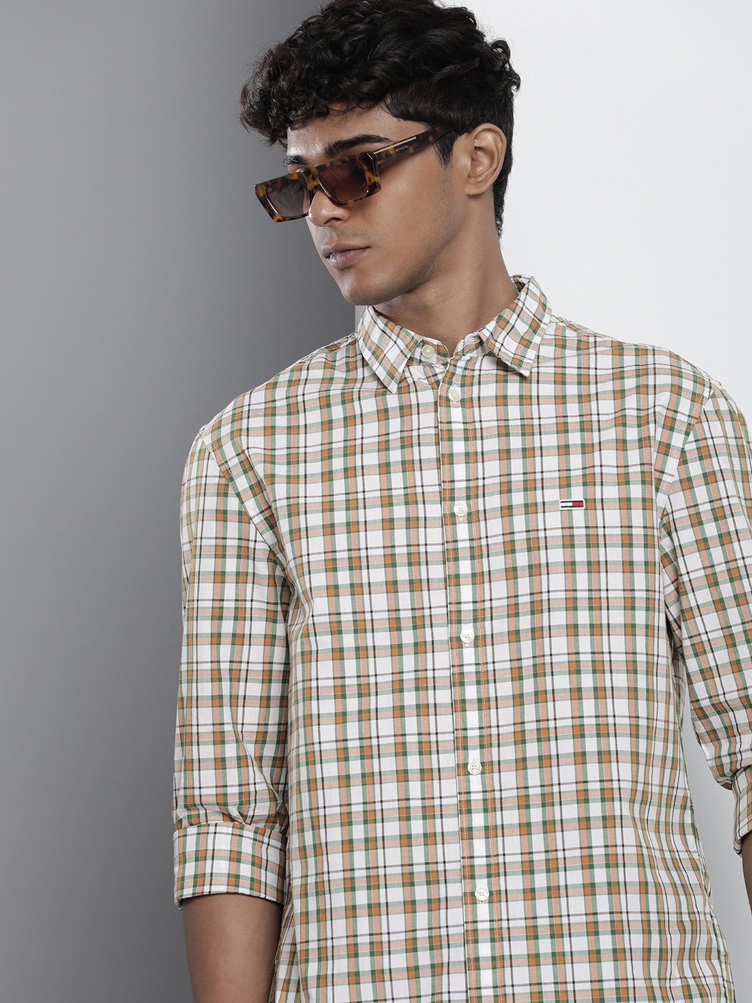 

Tommy Hilfiger Pure Cotton Opaque Checked Casual Shirt, Green