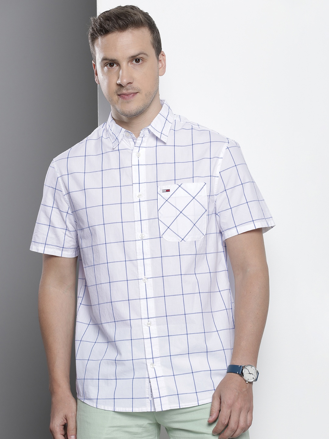 

Tommy Hilfiger Windowpane Checked Pure Cotton Casual Shirt, White