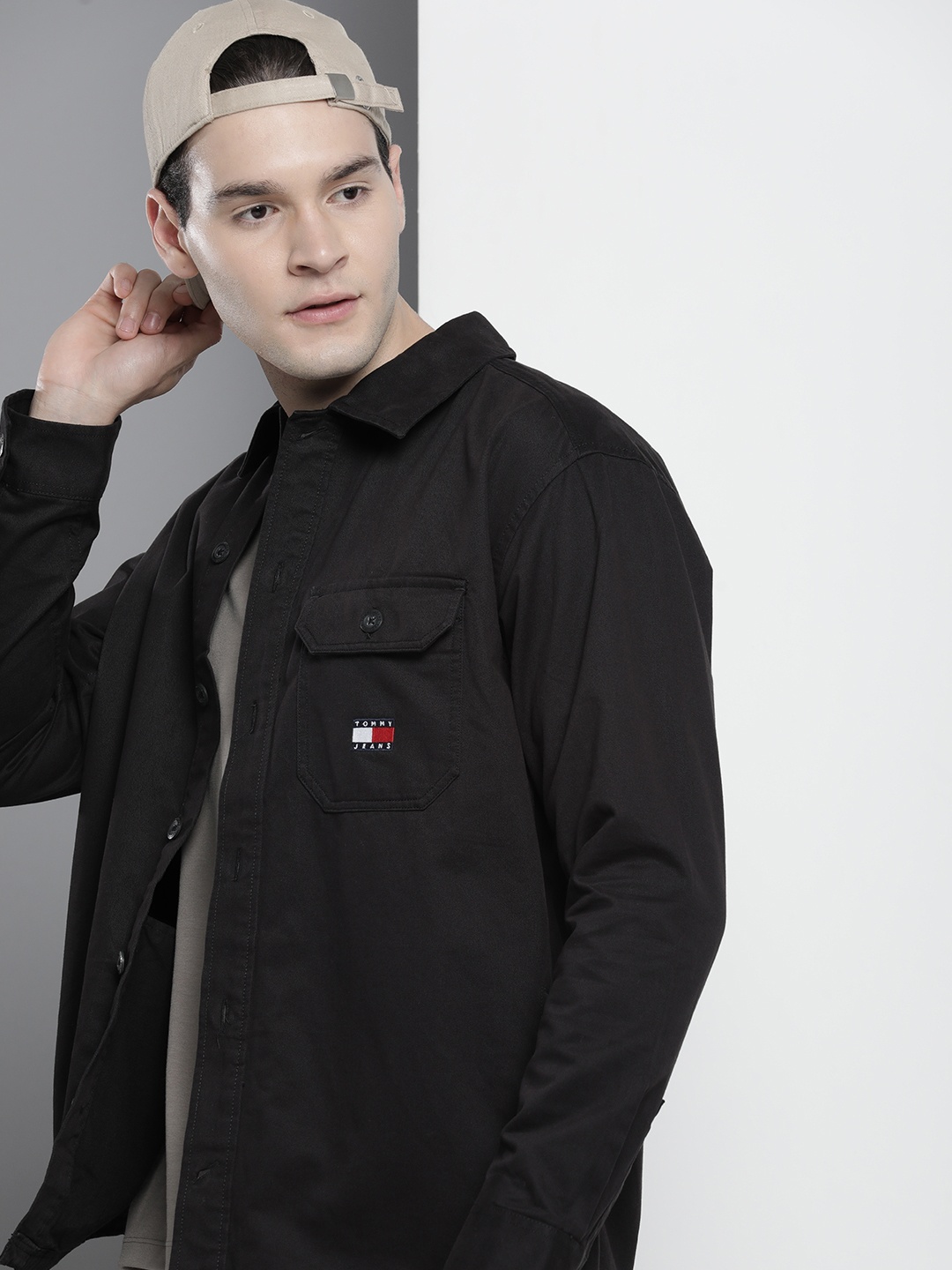 

Tommy Hilfiger Pure Cotton Opaque Oversized Casual Shirt, Black