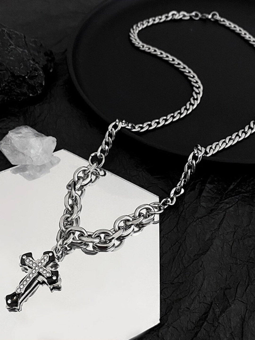 

The Roadster Lifestyle Co. Silver-Toned Stainless Steel Stone-Studded Necklace