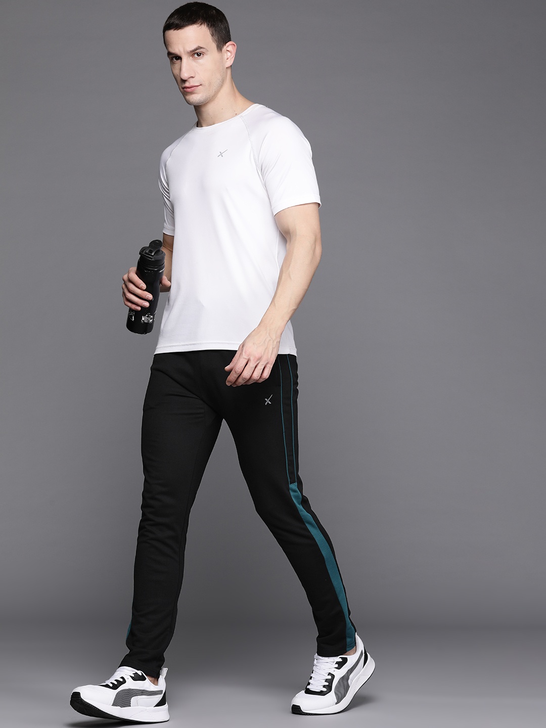 

HRX by Hrithik Men Roshan Straight Fit Pure Cotton Running Track Pants, Black