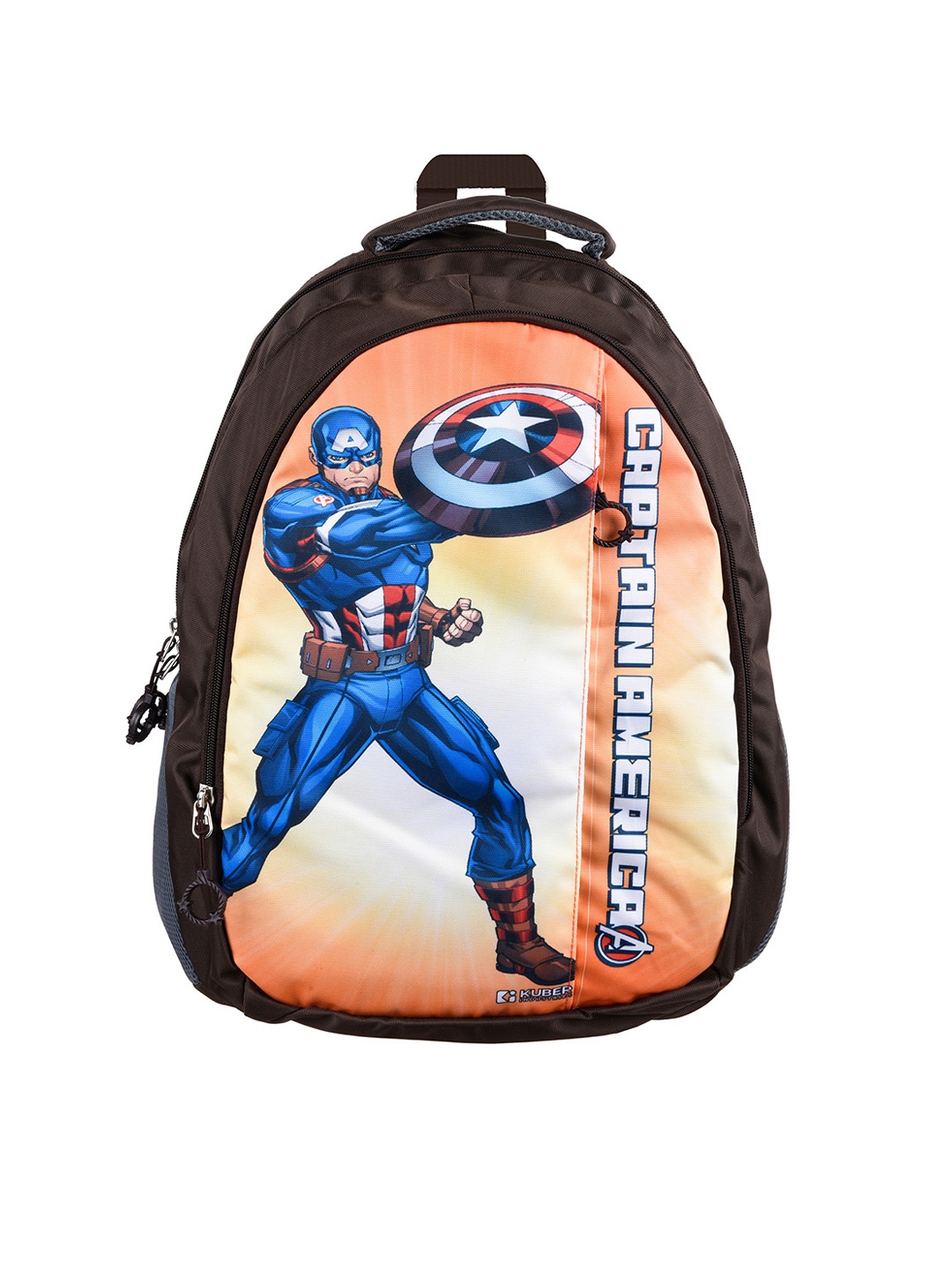 

Kuber Industries Unisex Kids Captain America 5 Compartment School Collage Backpack, Brown