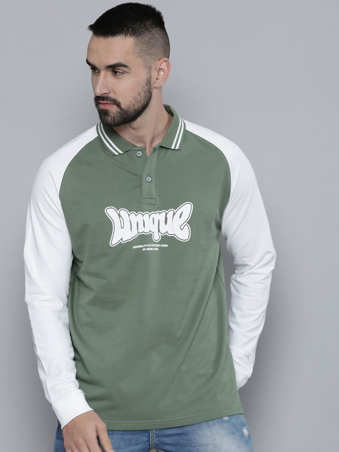 

Maniac Typography Printed Raglan Sleeves Cotton T-shirt, Green