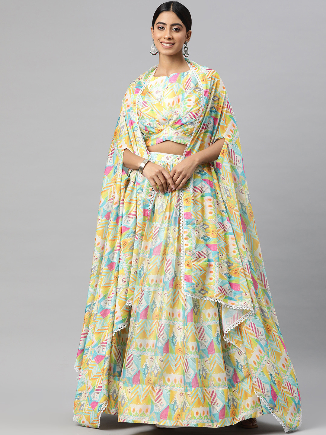 

Readiprint Fashions Printed Ready to Wear Lehenga Choli with Jacket, Yellow
