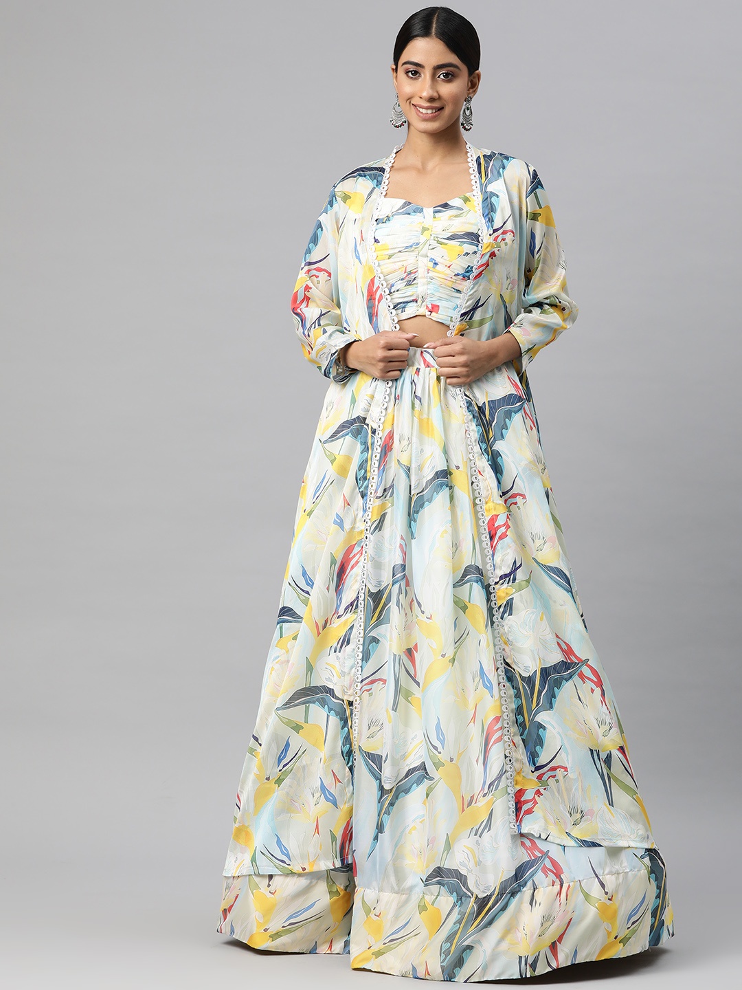 

Readiprint Fashions Printed Ready to Wear Lehenga Choli with Jacket, Multi