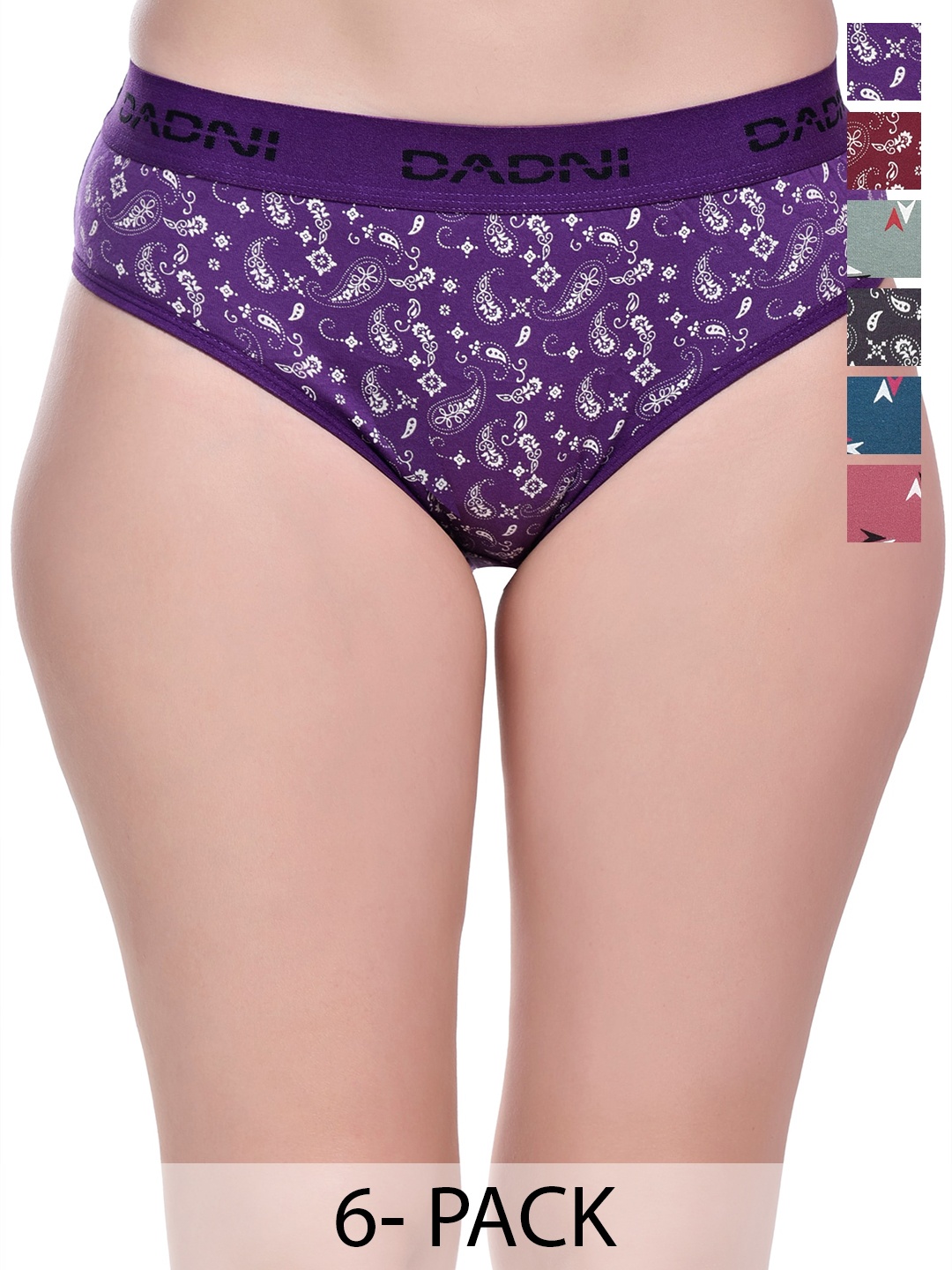 

DADNI FASHION Women Pack Of 6 Printed Cotton Basic Briefs, Purple