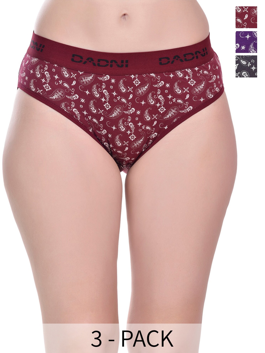 

DADNI FASHION Women Pack Of 3 Printed Cotton Basic Briefs, Maroon