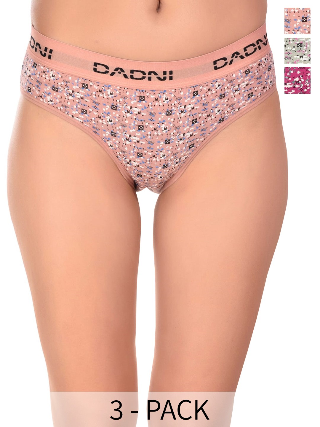 

DADNI FASHION Women Pack Of 3 Printed Cotton Basic Briefs, Pink