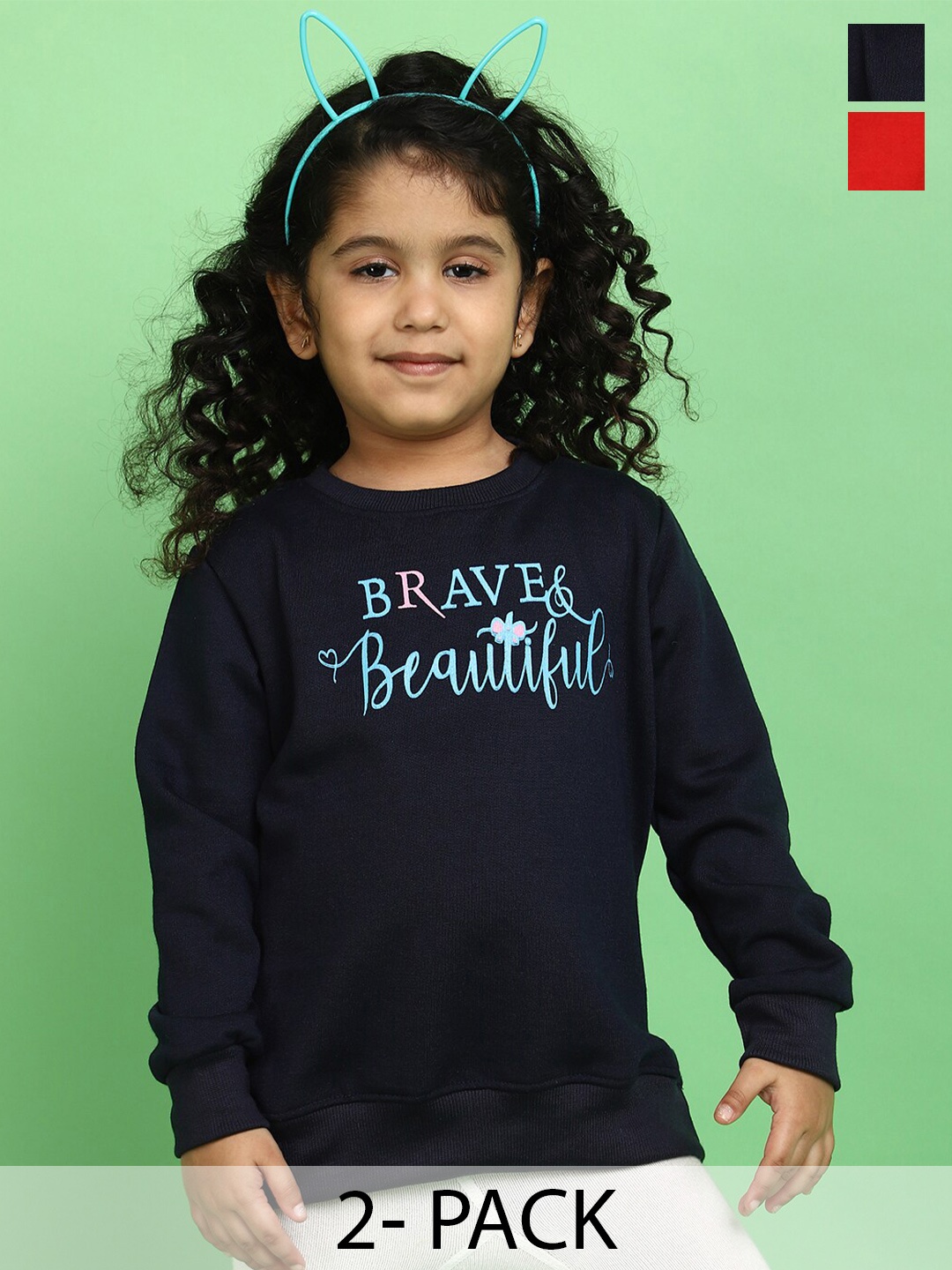 

V-Mart Girls Pack of 2 Round Neck Fleece Pullover Sweatshirts, Navy blue