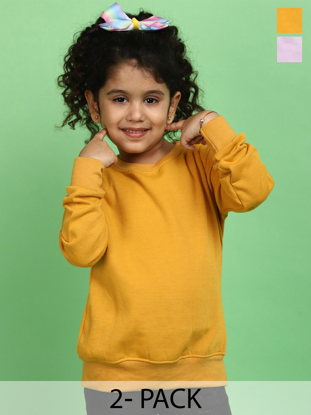 

V-Mart Girls Pack of 2 Fleece Pullover Sweatshirts, Mustard