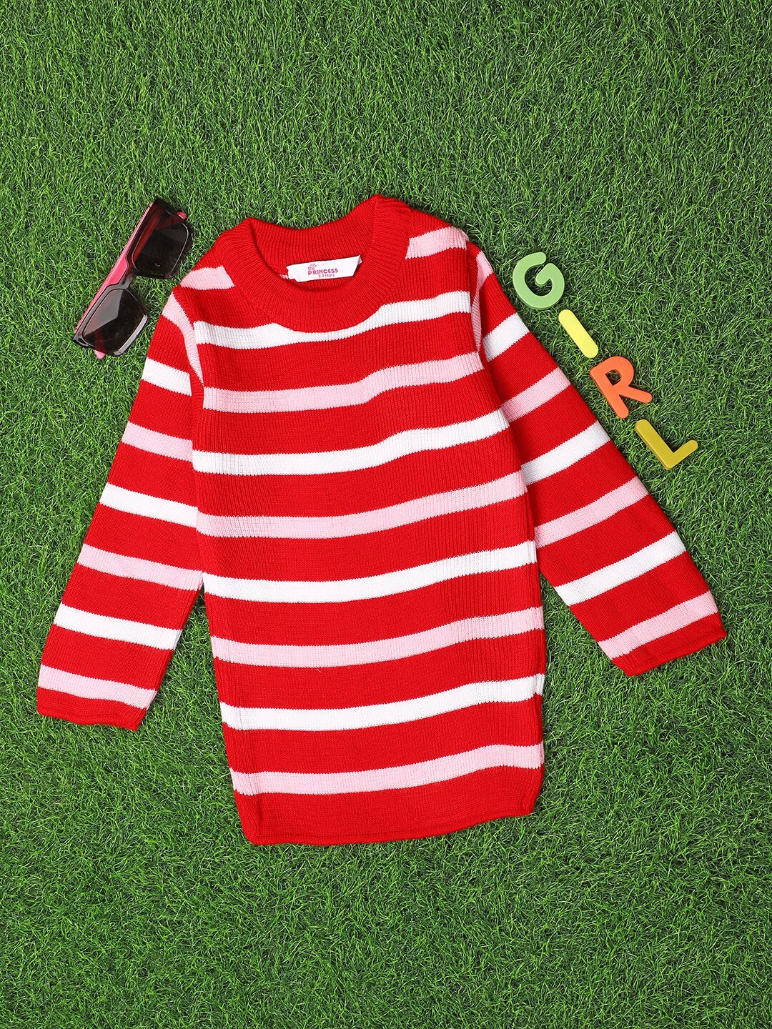 

V-Mart Girls Striped Long Sleeves Sweatshirt, Red