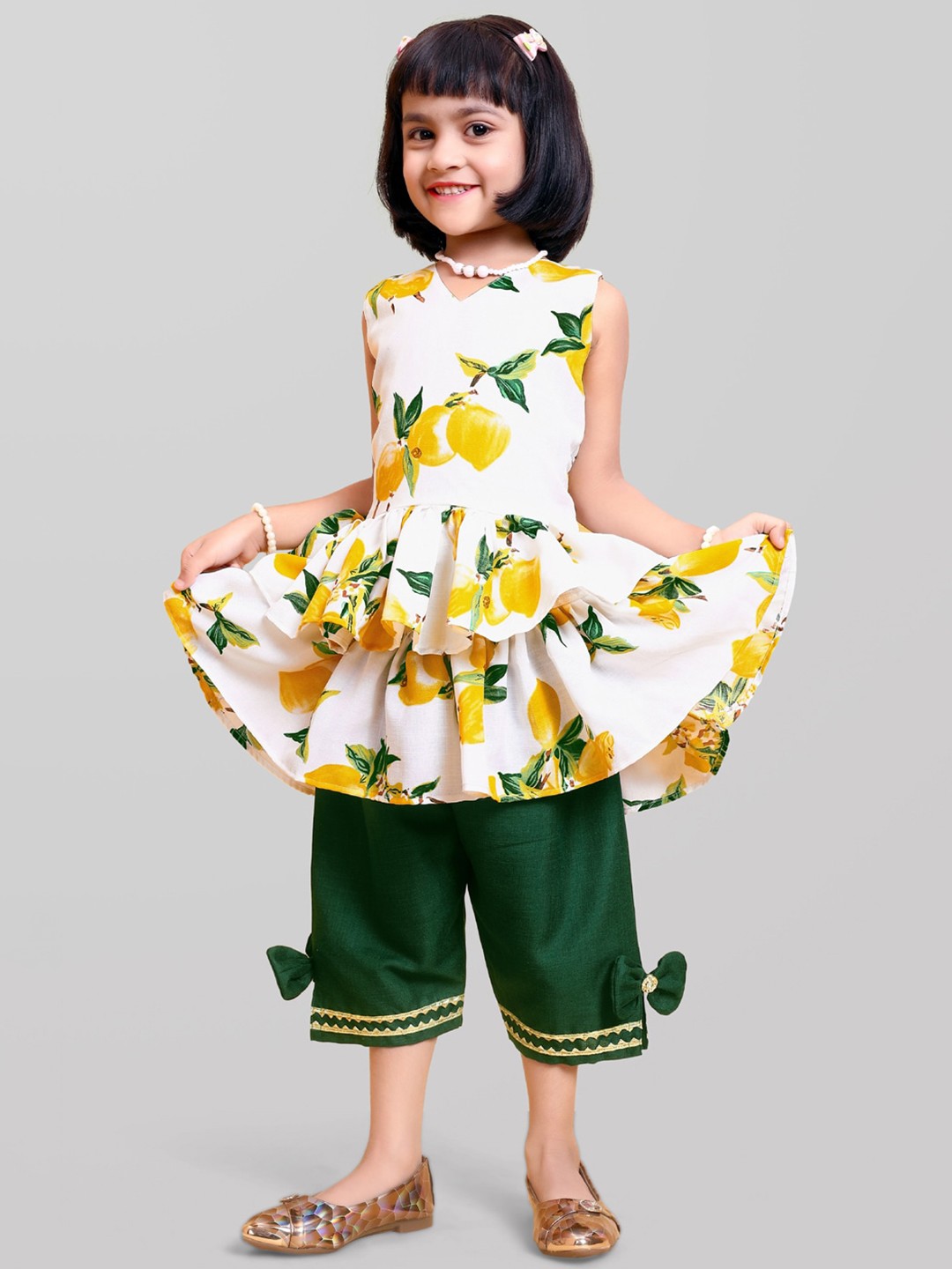 

BAESD Girls Printed Cotton Top with Trousers, Yellow