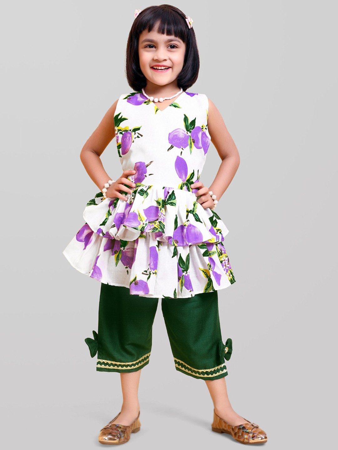 

BAESD Girls Printed Cotton Top with Trousers, Purple