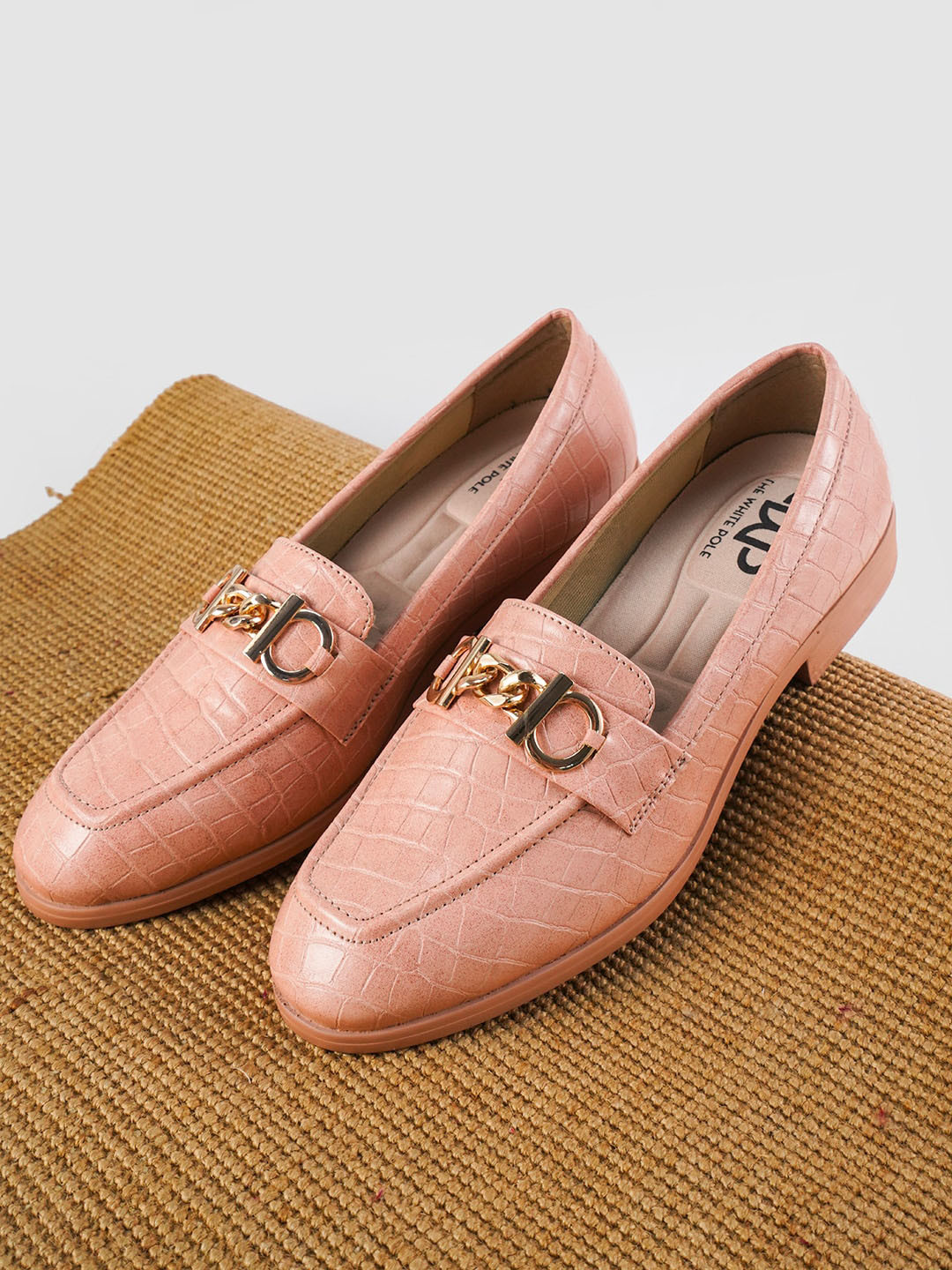 

THE WHITE POLE Women Textured Comfort Insole Lightweight Loafers, Nude