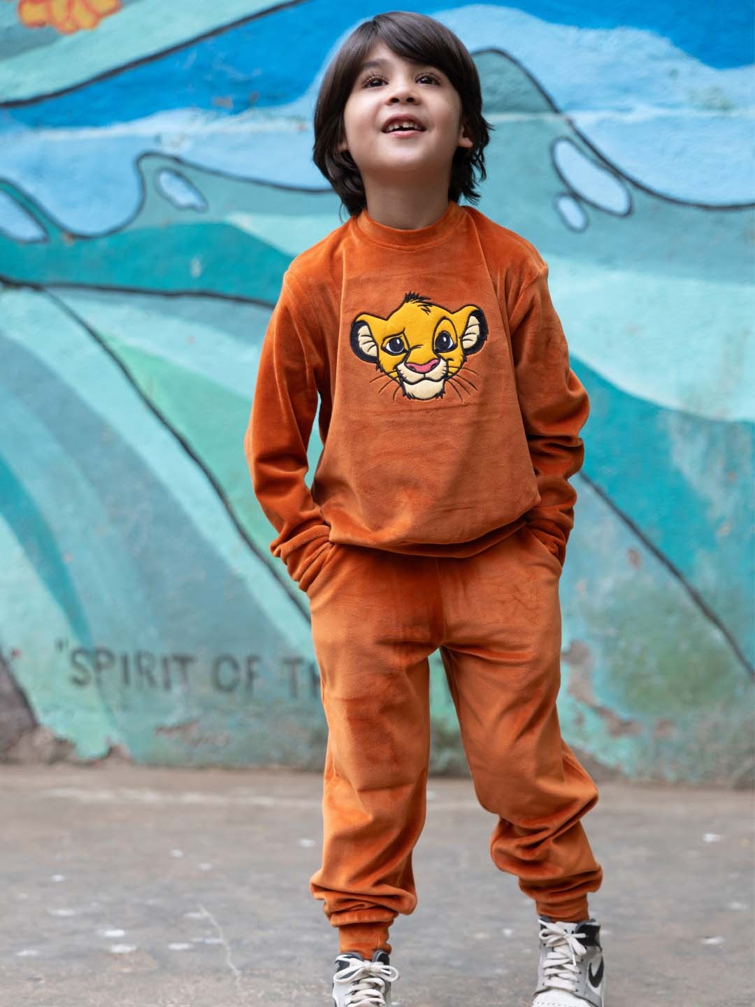 

Kids Unisex Orange Simba Printed T-shirt with Pyjamas