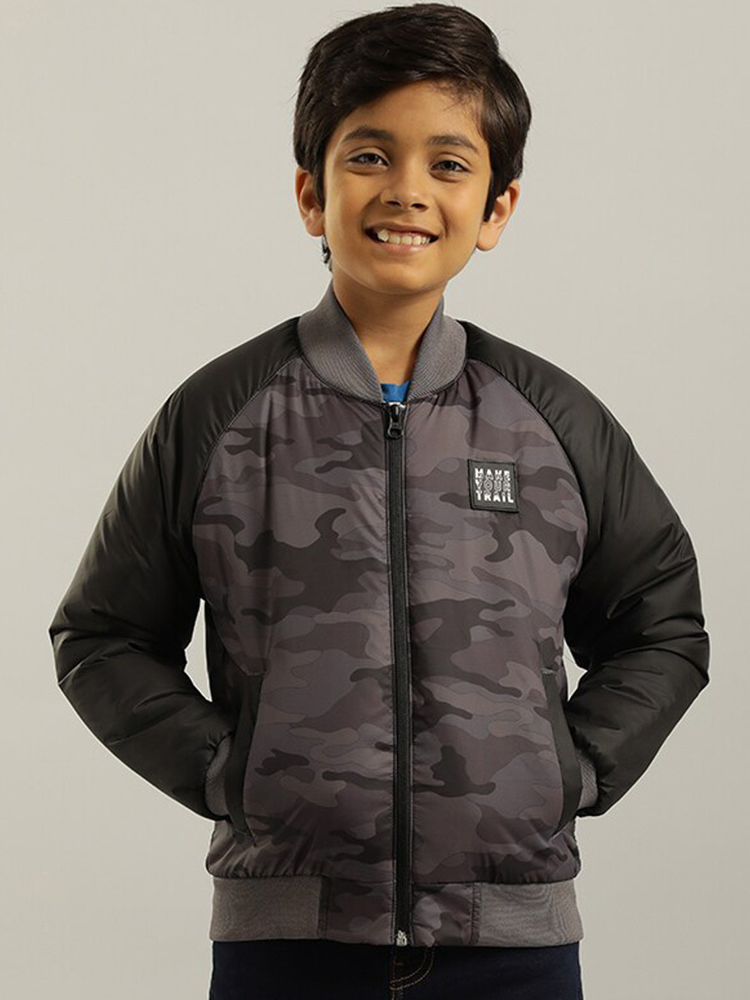 

Indian Terrain Boys Camouflage Printed Lightweight Bomber Jacket, Black