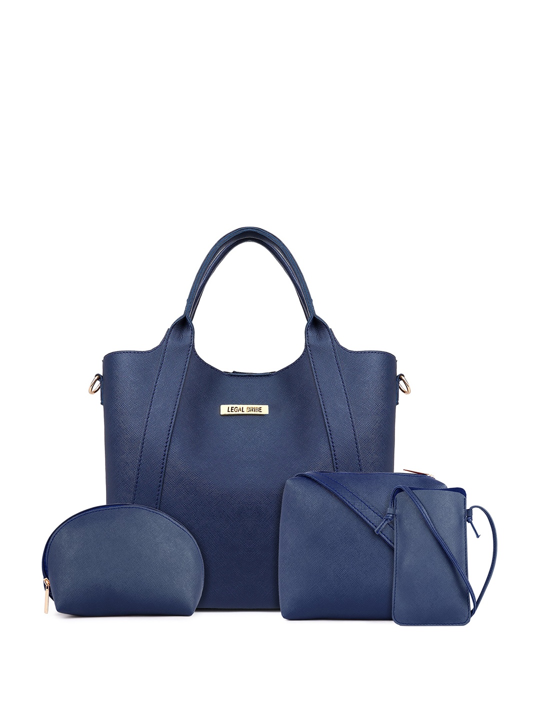 

LEGAL BRIBE Set Of 4 Textured PU Structured Handheld Bag, Blue