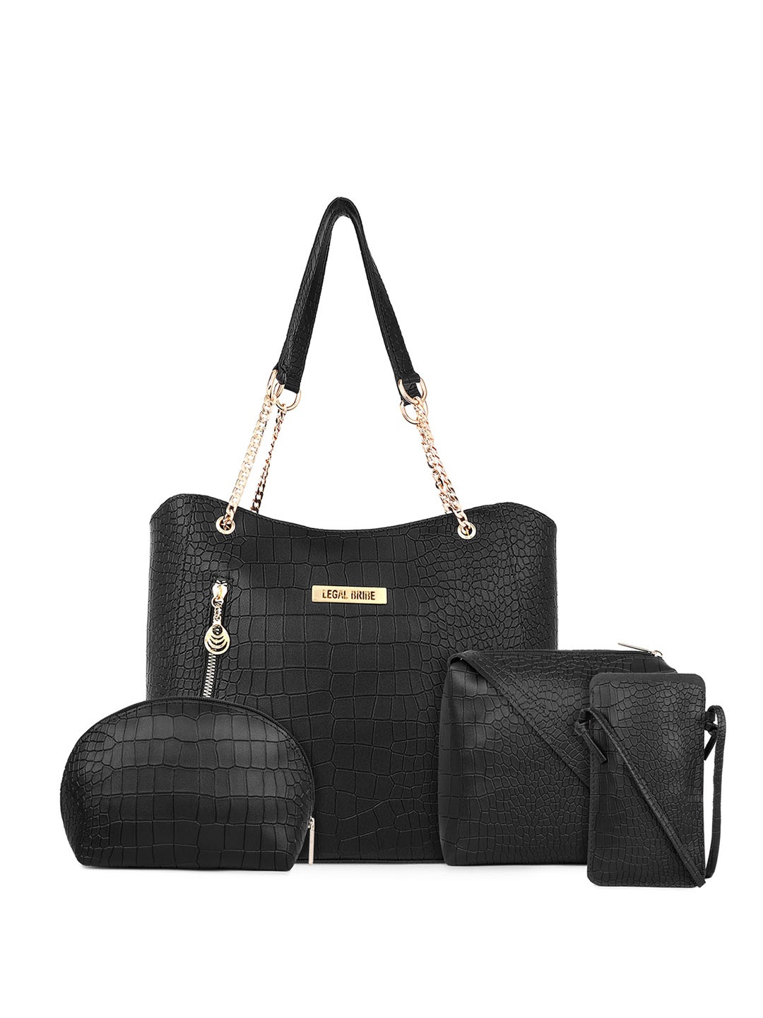 

LEGAL BRIBE Set of 4 Structured Shoulder Bag, Black
