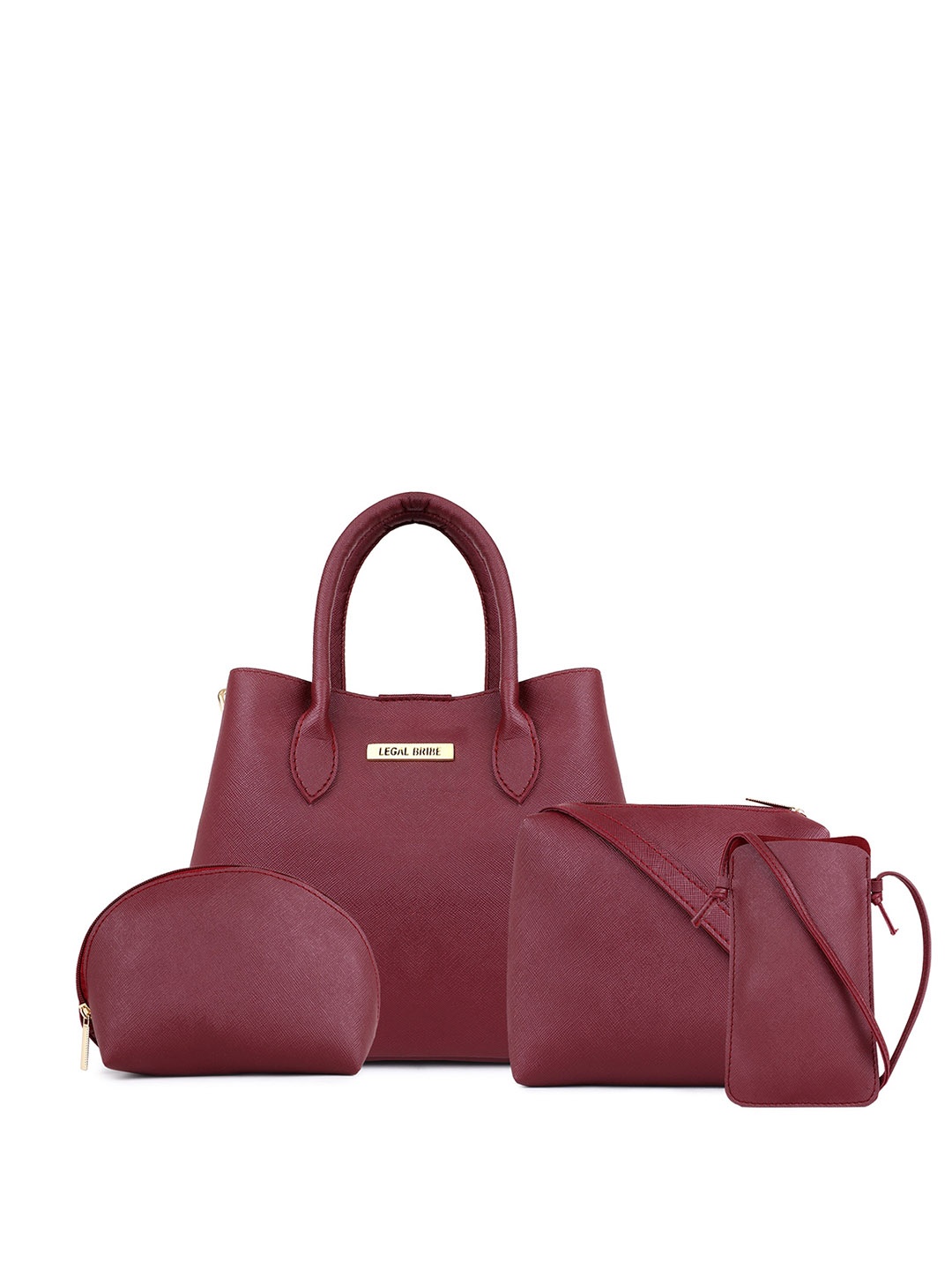 

LEGAL BRIBE Set Of 4 Textured Structured Handheld Bags, Maroon