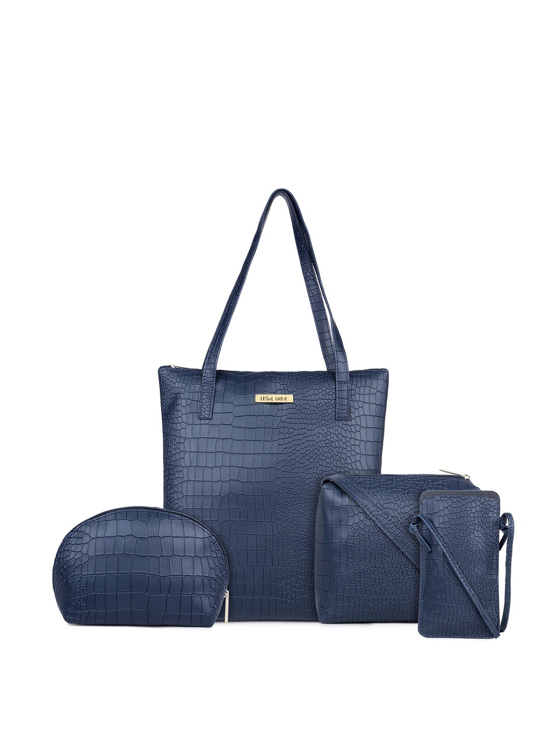 

LEGAL BRIBE Set Of 4 Textured Structured Tote Bags, Blue